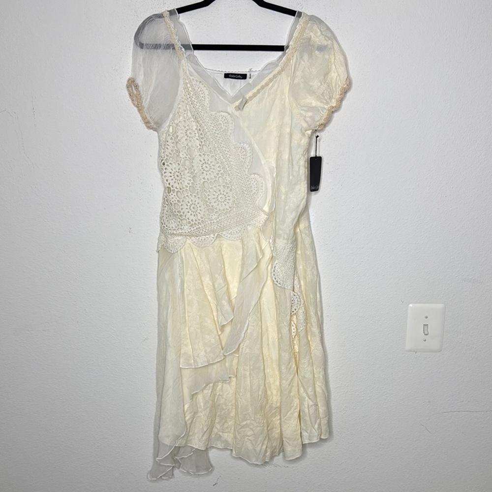 Dolce Cabo off white Large cotton crochet flutter laced dress NWT - Picture 2 of 6